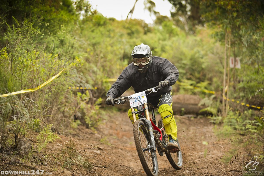 Jesse Beare pushes down the track, with his game face on.