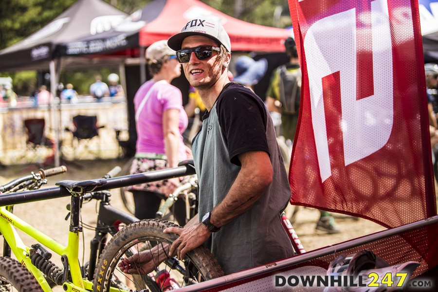 Connor Fearon wrenching for himself with his regular World Cup mechanic MIA.